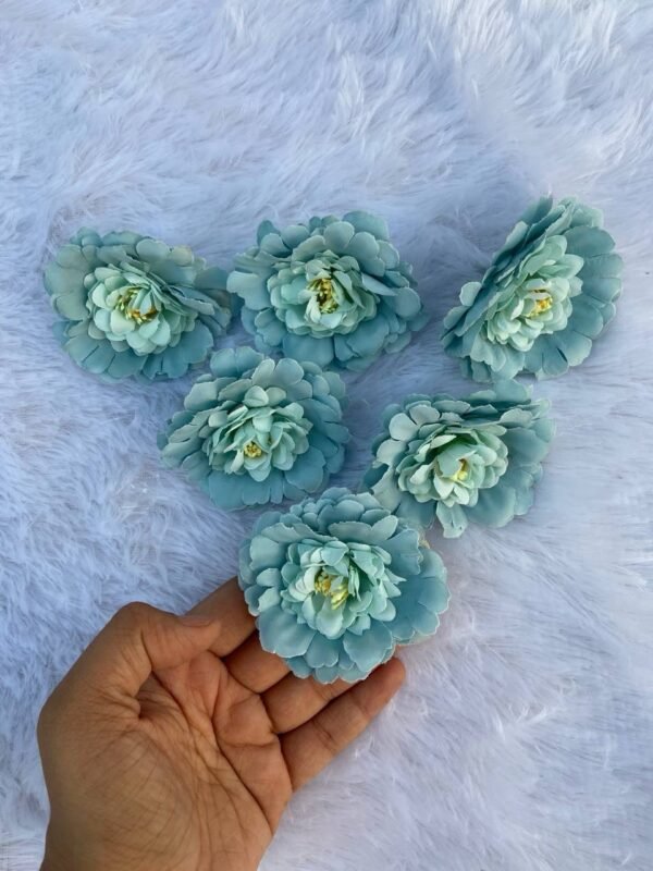 Teal Blue Silk Marigold Flower(6Pc)