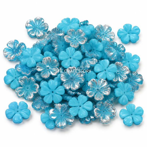 Blue 5 Petal Flower Beads (10 Grams)