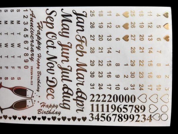 A5 Embossed Golden Calendar Sticker Sheet