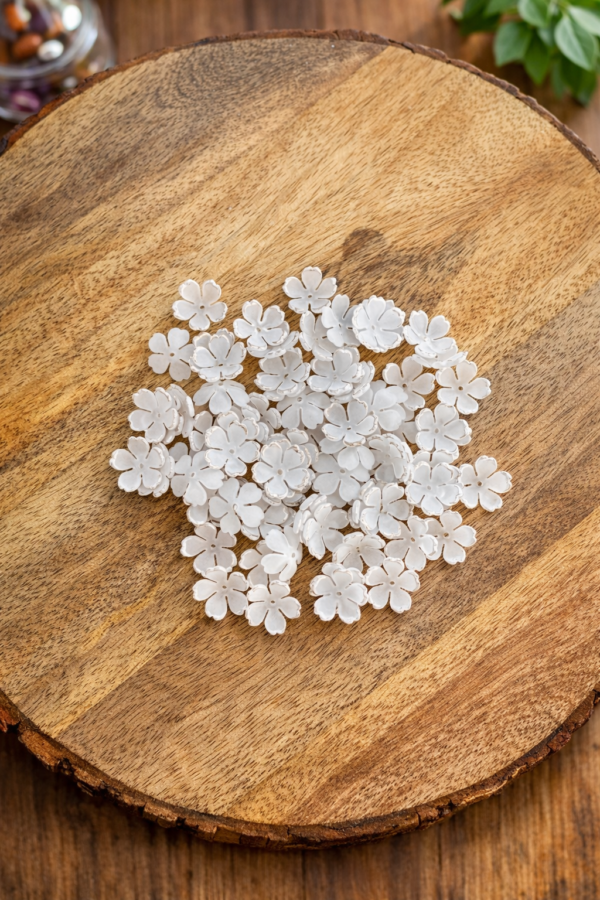 White Flower Beads With Silver Border ( 10 Grams )