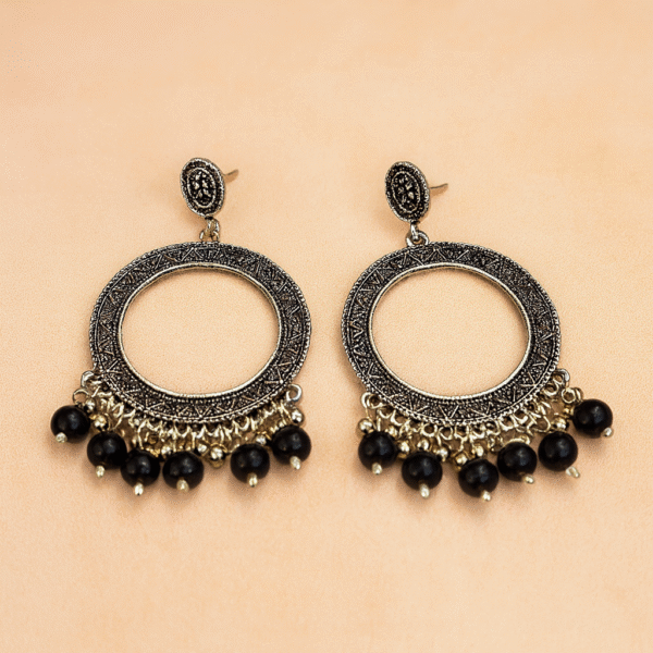 Black Beads Round Earring Bezzel