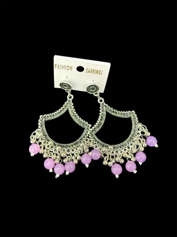 Silver Chandbali Jhumka With Lavender Beads