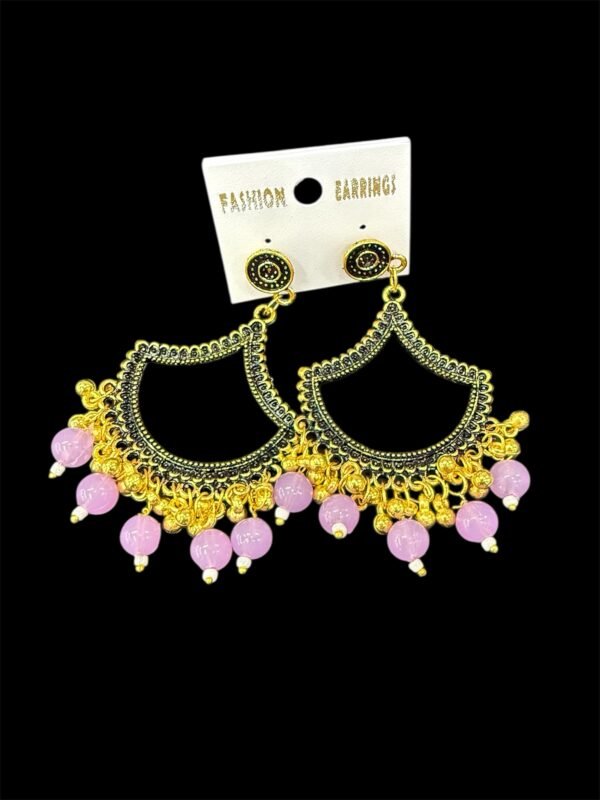 Golden Chandbali Jhumka With Lavender Beads